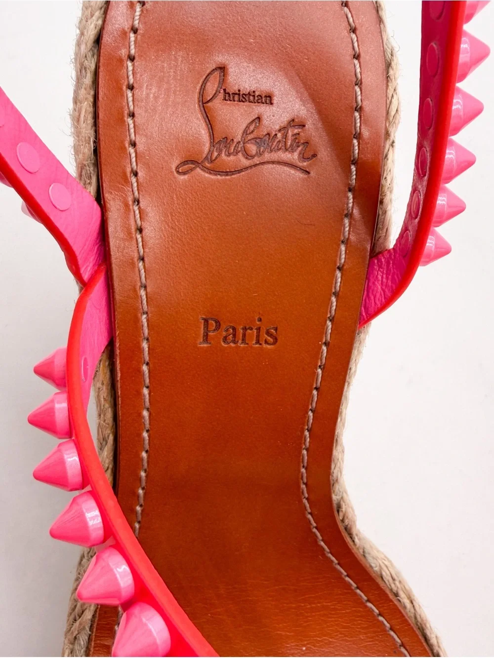 Christian Louboutin Mafaldina Zeppa Pink Leather Espadrille Wedge EU 40 US 10